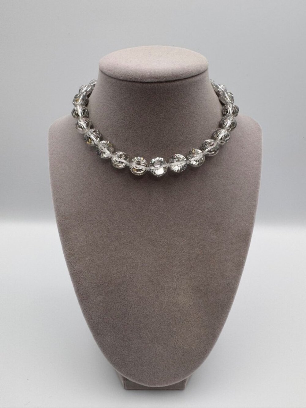 Vintage Castlecliff Foil Back Crystal Bead Necklace Faceted 14.5”
